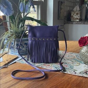 ili New York Purple Leather Fringe Crossbody Bag
